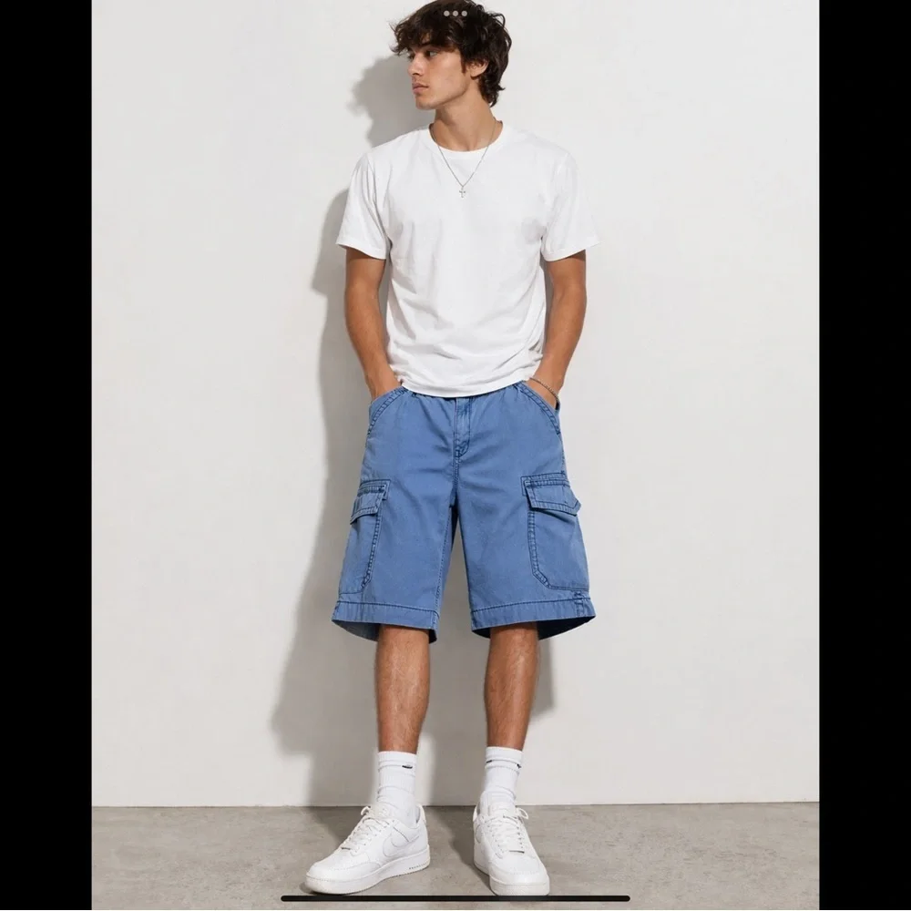 True Religion Big T Cargo Shorts Mens 42 Blue Baggy Y2K Streetwear
